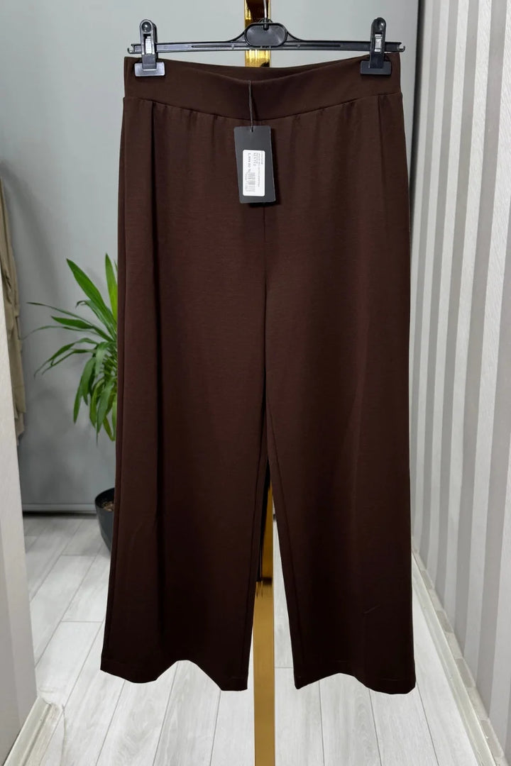 Sentez Venedik Beli Lastikli Geniş Paça Pantolon 5600 - Kahve - Görsel 1 