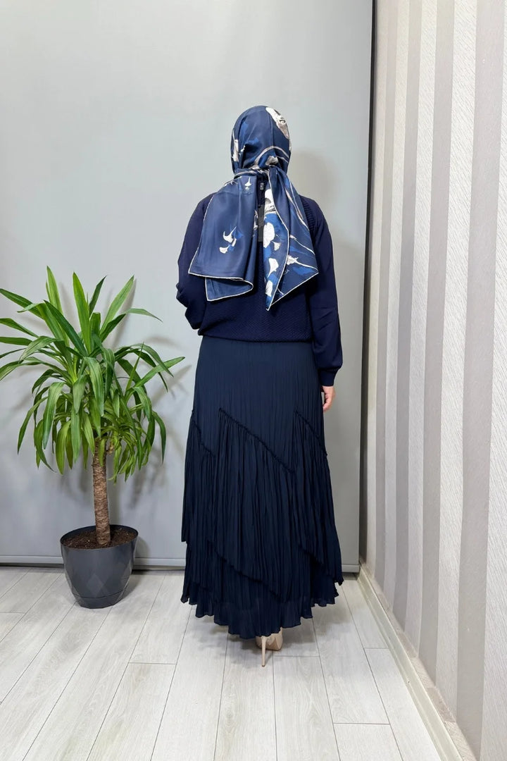 Sentez Vioala Parçalı Kırıştırma Etek 5475 - Lacivert - Görsel 3 