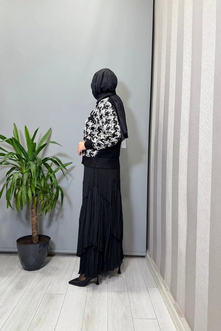 Sentez Vioala Parçalı Kırıştırma Etek 5475 - Siyah - Görsel 3 