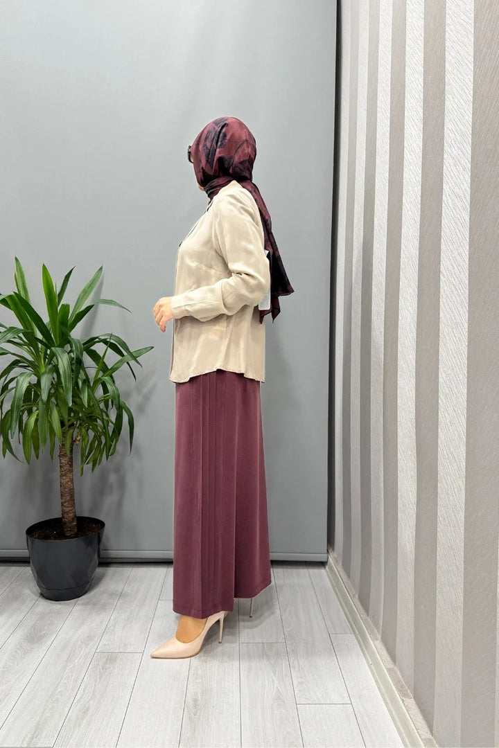 Sentez Yanı Nervürlü Etek 5461 - Bordo - Görsel 3 