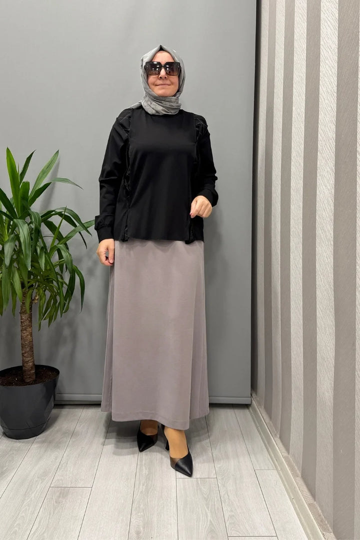 Sentez Yanı Nervürlü Etek 5461 - Gri - Görsel 2 