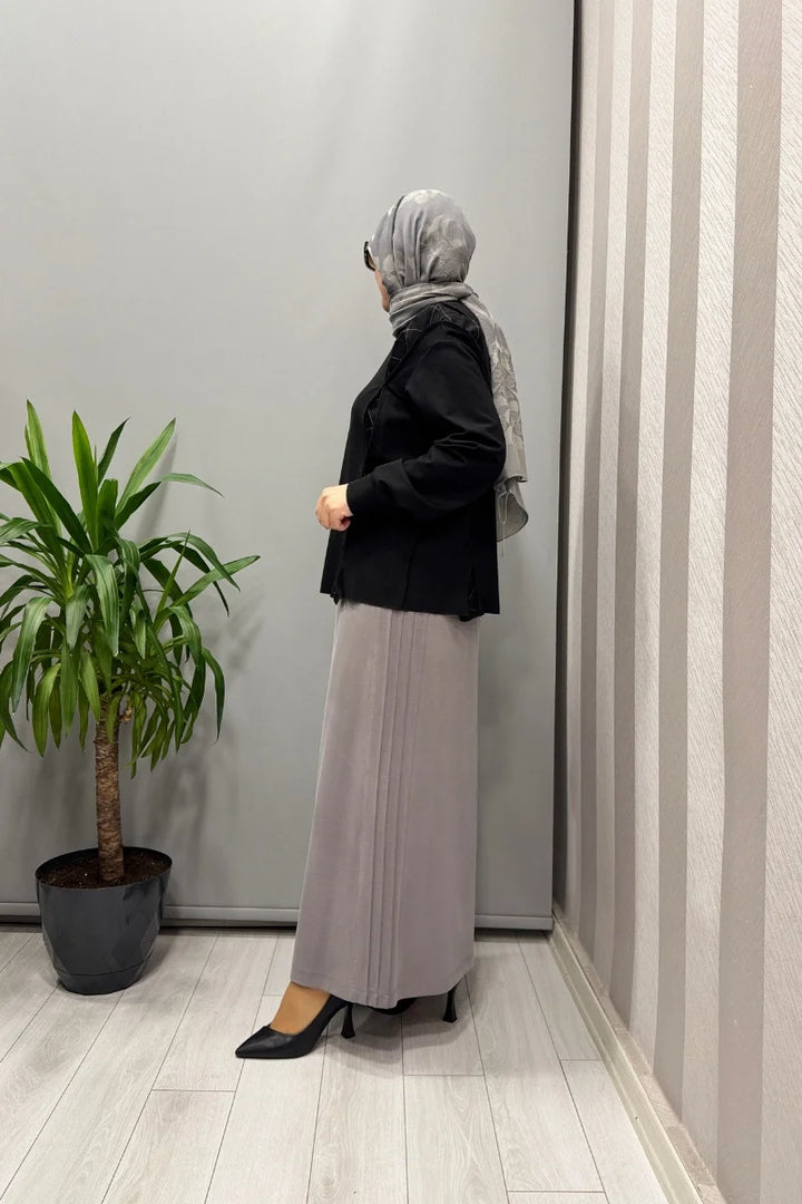 Sentez Yanı Nervürlü Etek 5461 - Gri - Görsel 4 