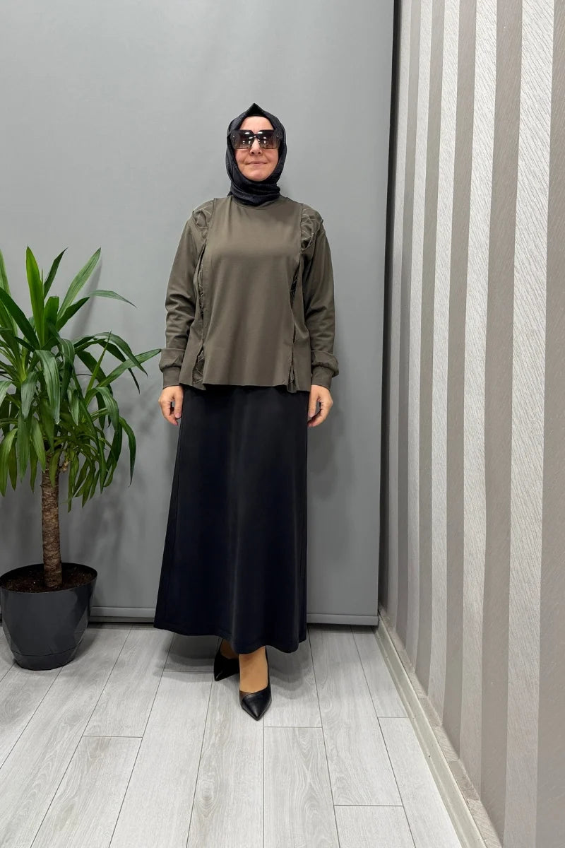 Sentez Yanı Nervürlü Etek 5461 - Siyah - Görsel 2 