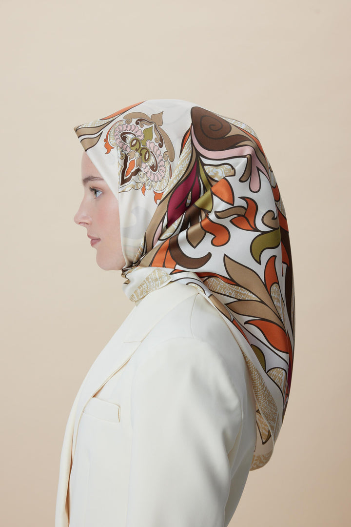 SERA TİVİL İPEK EŞARP 90*90 CM - KAHVERENGİ - Görsel 6