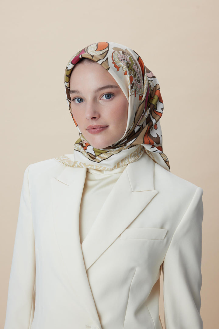 SERA TİVİL İPEK EŞARP 90*90 CM - KAHVERENGİ - Görsel 5