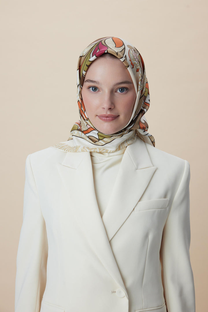 SERA TİVİL İPEK EŞARP 90*90 CM - KAHVERENGİ - Görsel 4