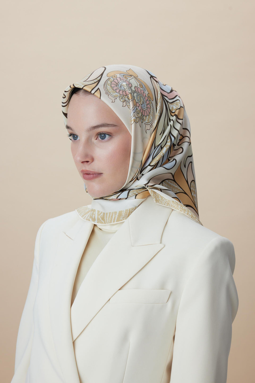 SERA TİVİL İPEK EŞARP 90*90 CM - PUDRA PEMBE - Görsel 5