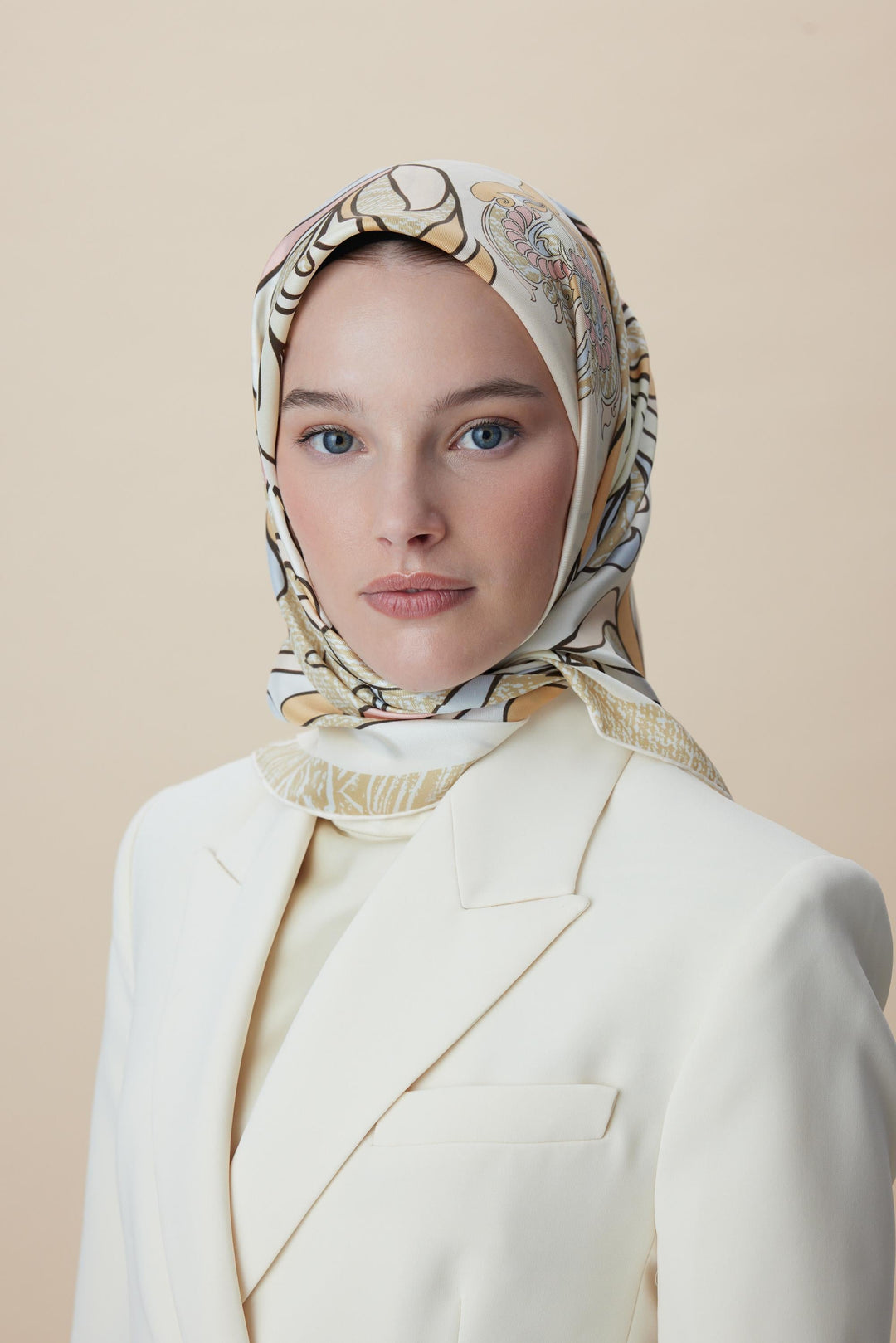 SERA TİVİL İPEK EŞARP 90*90 CM - PUDRA PEMBE - Görsel 6
