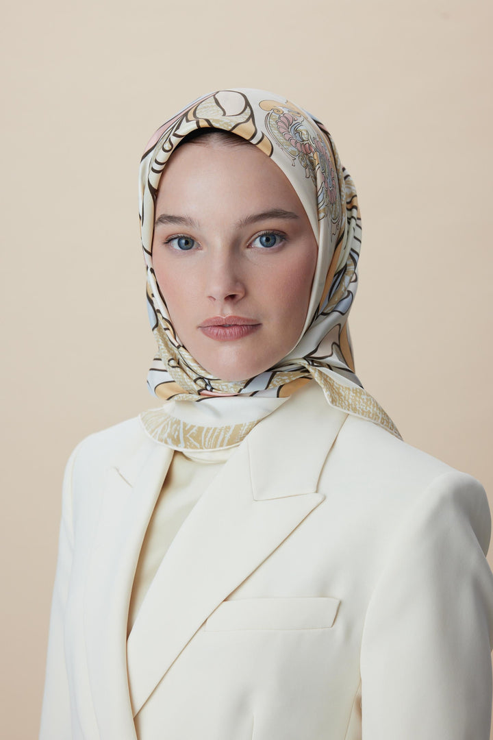 SERA TİVİL İPEK EŞARP 90*90 CM - PUDRA PEMBE - Görsel 6