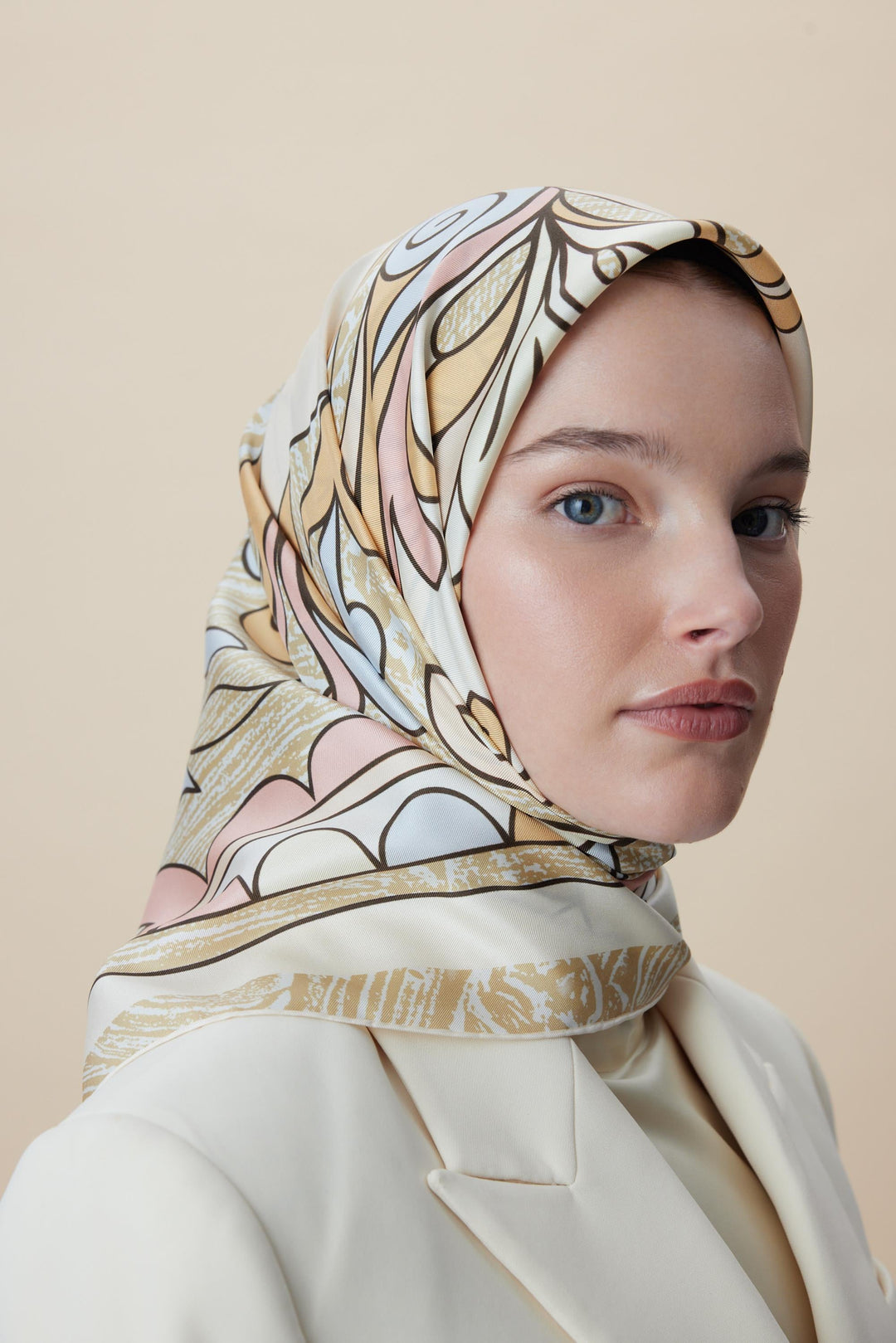 SERA TİVİL İPEK EŞARP 90*90 CM - PUDRA PEMBE - Görsel 3