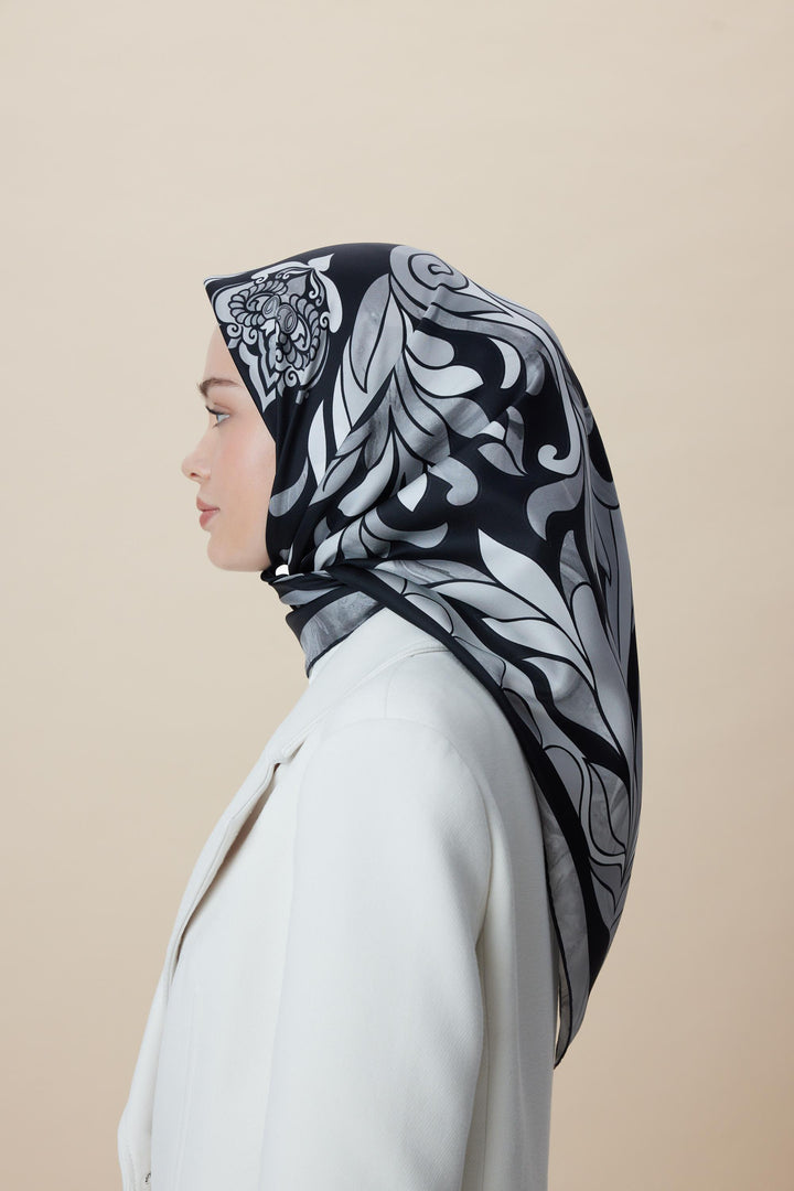 SERA TİVİL İPEK EŞARP 90*90 CM - SİYAH - Görsel 3
