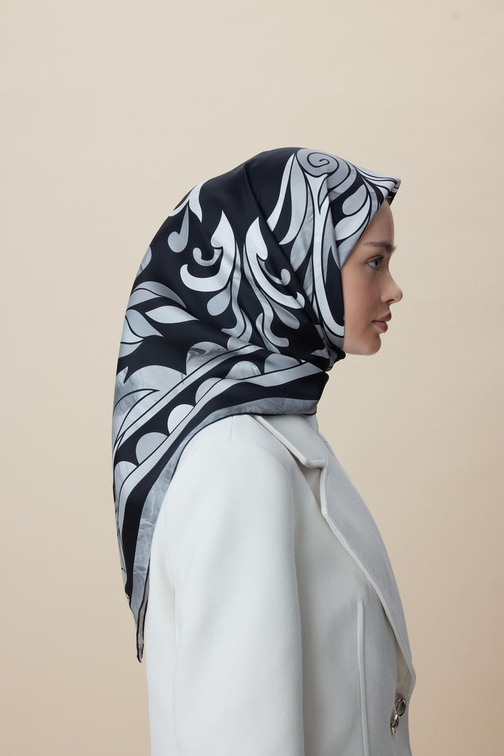 SERA TİVİL İPEK EŞARP 90*90 CM - SİYAH - Görsel 8