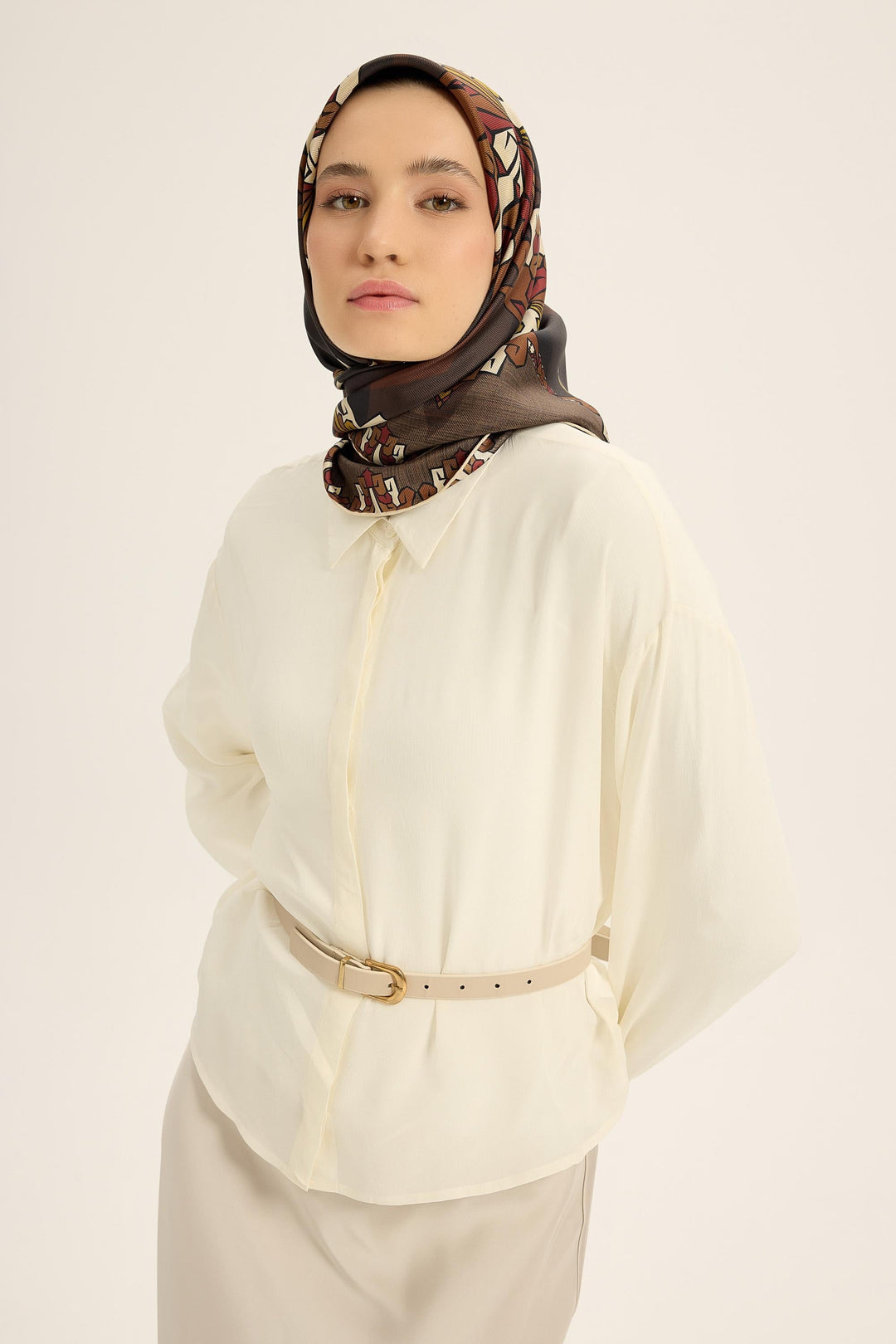 Maisa Şimal Mulberry İpek Eşarp - Acı Kahve