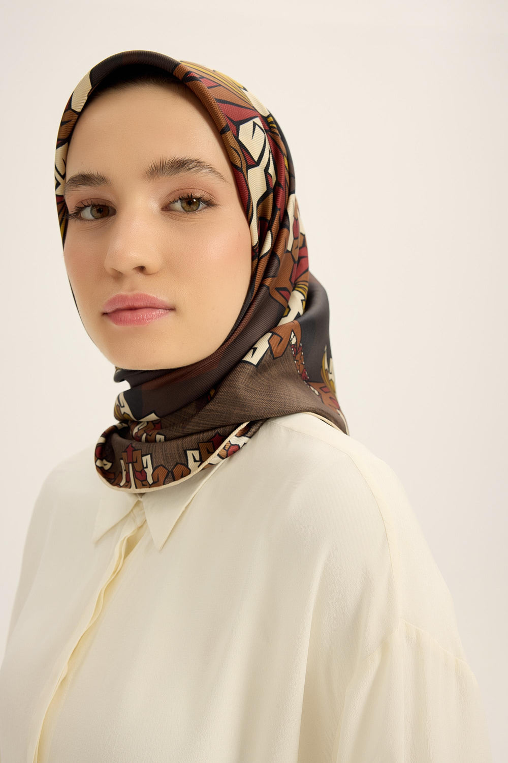 Maisa Şimal Mulberry İpek Eşarp - Acı Kahve