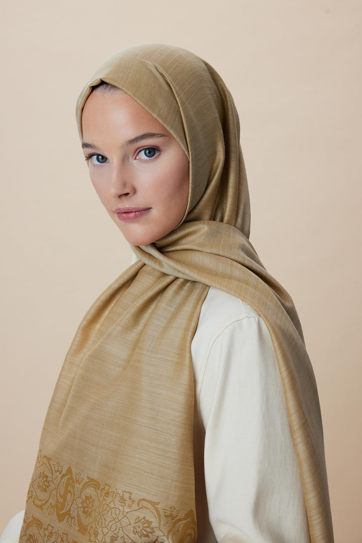 Maisa SIRMA Yün İpek Jakarlı Şal - Camel - Görsel 6 