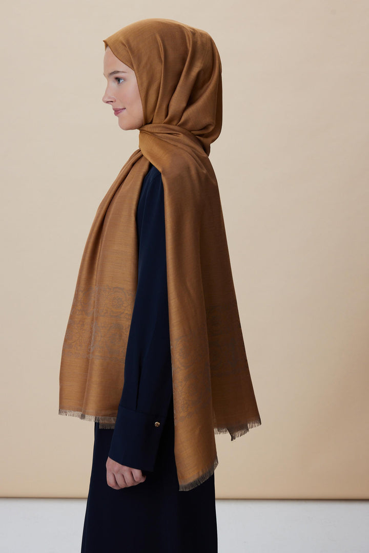 Maisa Sırma Yün İpek Jakarlı Şal 70x200 CM - Gold - Görsel 6 
