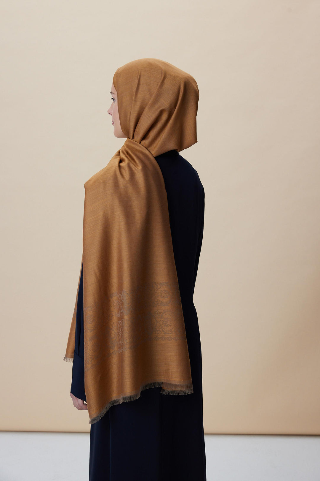 Maisa Sırma Yün İpek Jakarlı Şal 70x200 CM - Gold - Görsel 9 