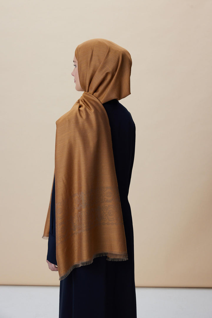 Maisa Sırma Yün İpek Jakarlı Şal 70x200 CM - Gold - Görsel 9 