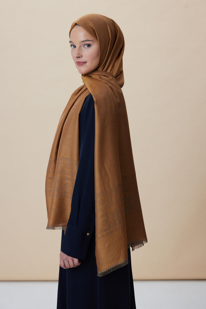 Maisa Sırma Yün İpek Jakarlı Şal 70x200 CM - Gold - Görsel 7 