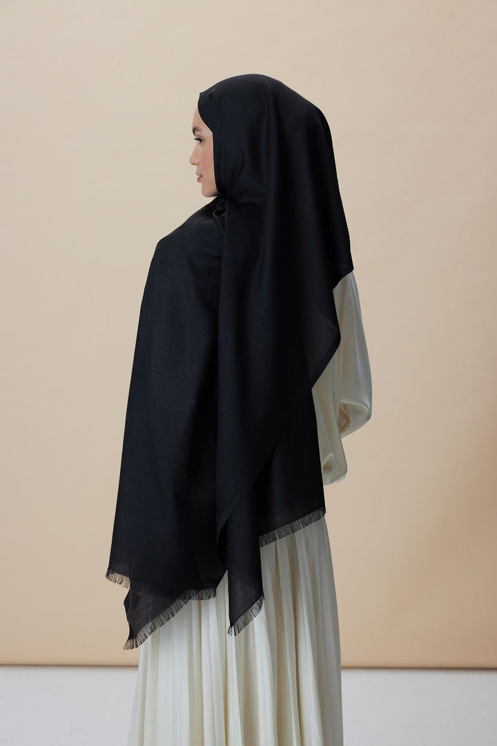 Maisa Sırma Yün İpek Jakarlı Şal 70x200 CM - Siyah - Görsel 6 