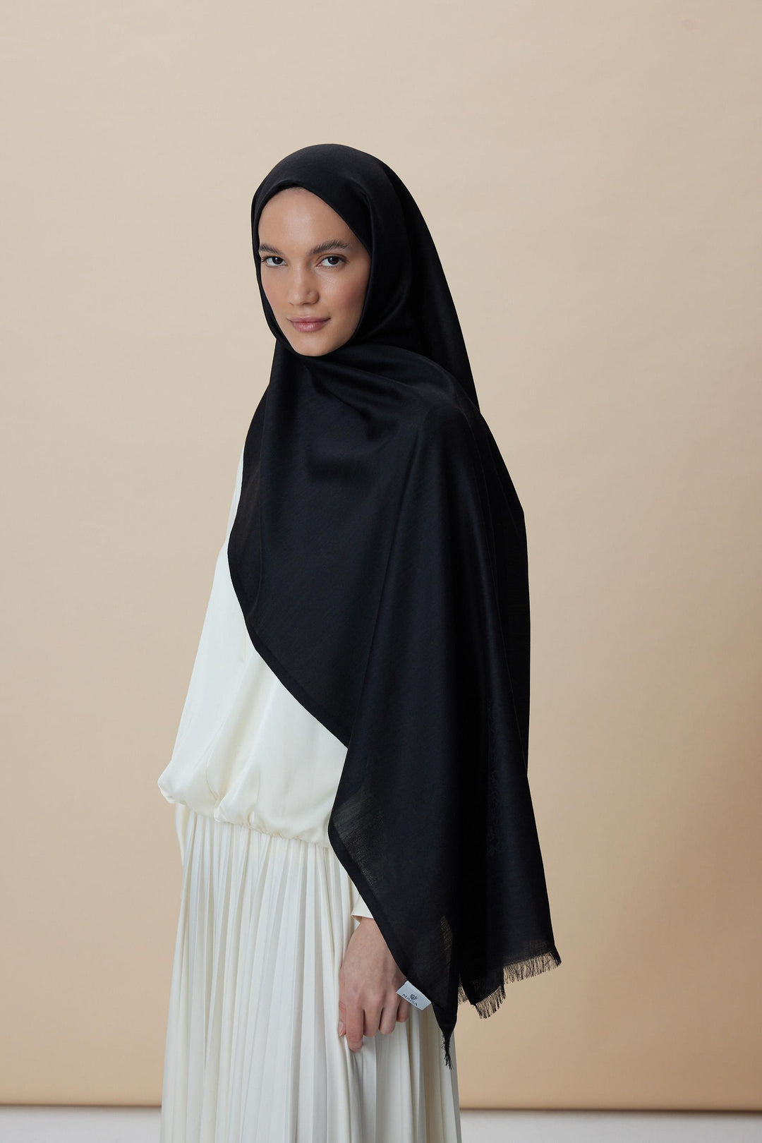Maisa Sırma Yün İpek Jakarlı Şal 70x200 CM - Siyah - Görsel 3 