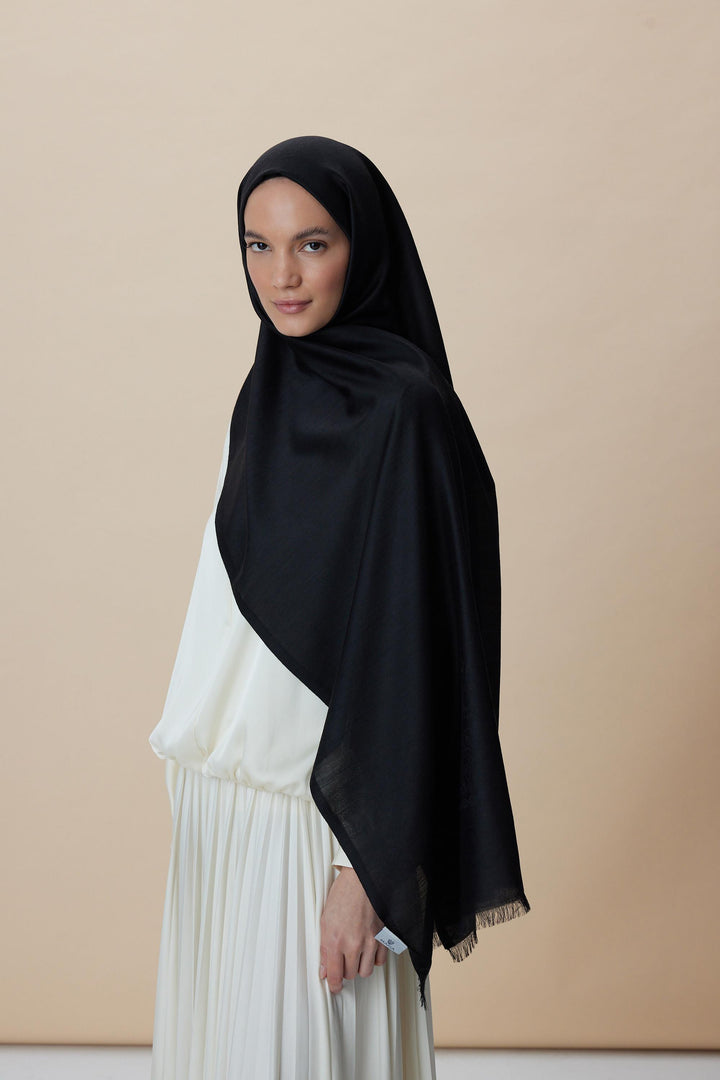 Maisa Sırma Yün İpek Jakarlı Şal 70x200 CM - Siyah - Görsel 3 