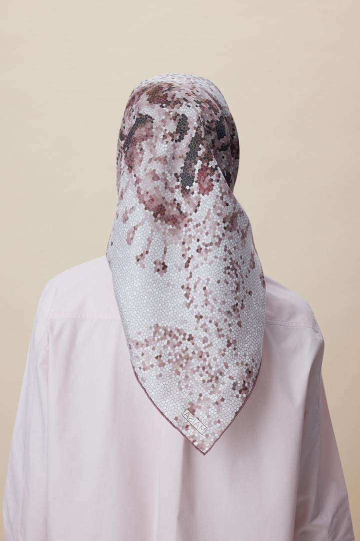 SU MASALI ÇİFT TARAFLI TİVİL İPEK EŞARP 90*90 CM - PUDRA PEMBE - Görsel 17