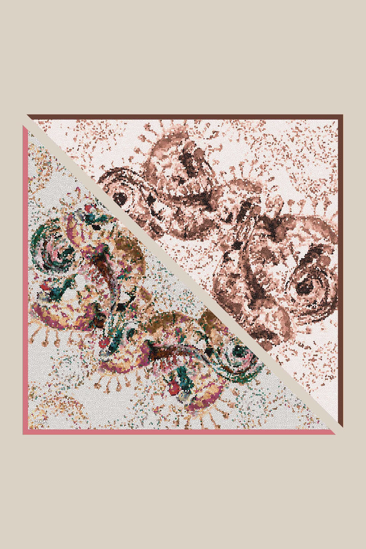 SU MASALI ÇİFT TARAFLI TİVİL İPEK EŞARP 90*90 CM - PUDRA PEMBE - Görsel 3