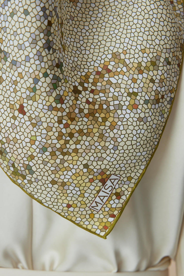 SU MASALI ÇİFT TARAFLI TİVİL İPEK EŞARP 90*90 CM - SARI - Görsel 9