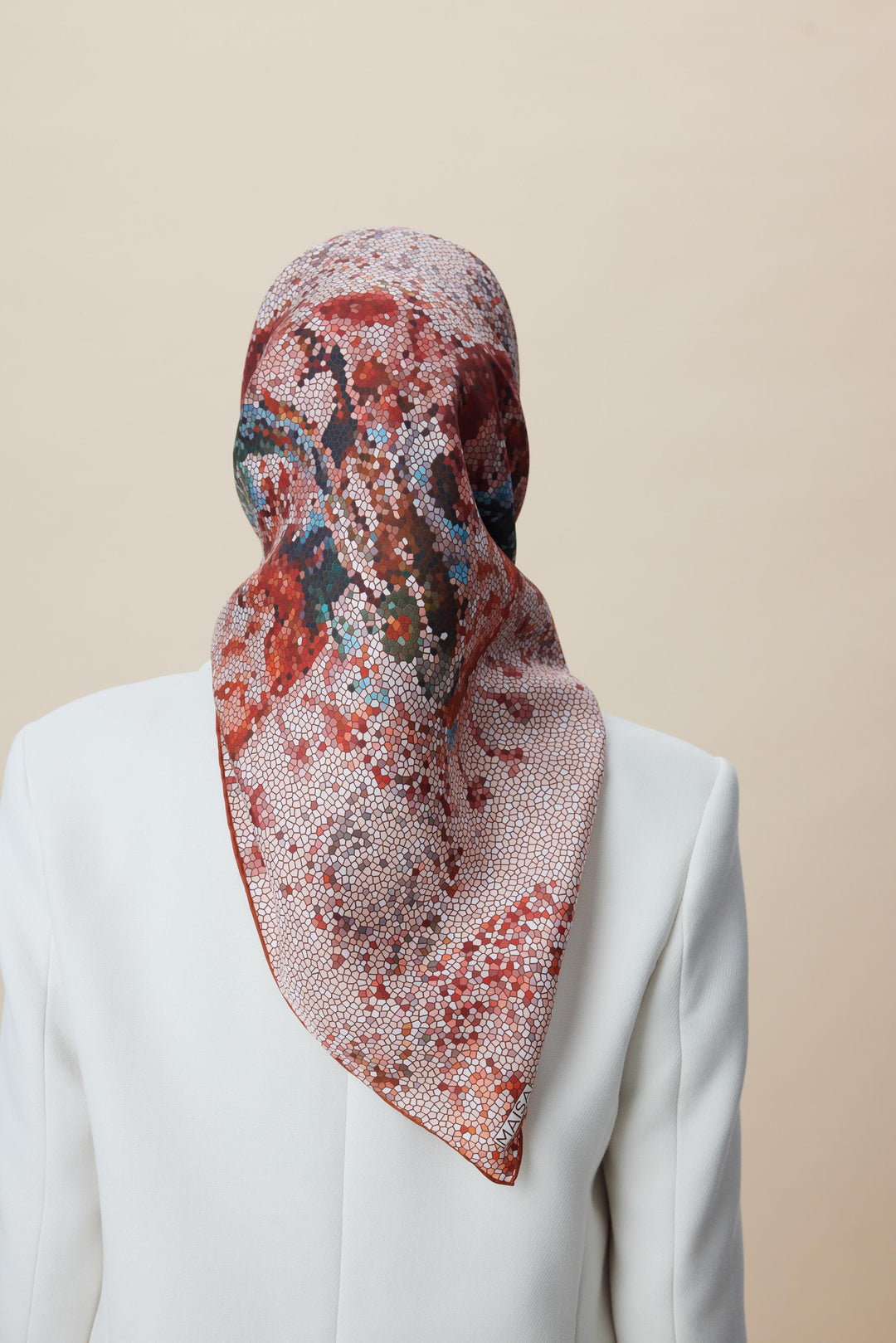 SU MASALI ÇİFT TARAFLI TİVİL İPEK EŞARP 90*90 CM - YAVRUAĞZI - Görsel 9