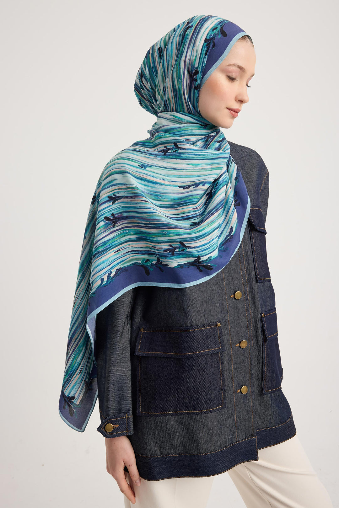 Maisa SUZEN FLOŞ VİSKON ŞAL 70*190 CM - MAVİ