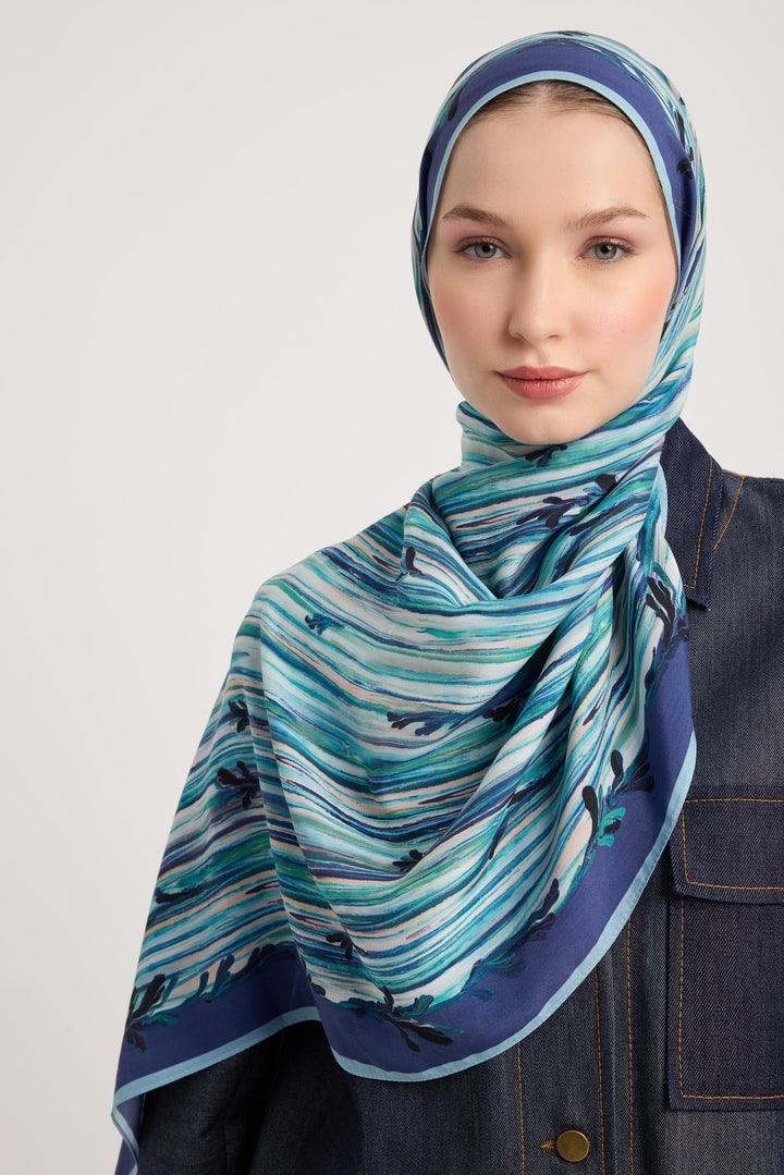 Maisa SUZEN FLOŞ VİSKON ŞAL 70*190 CM - MAVİ