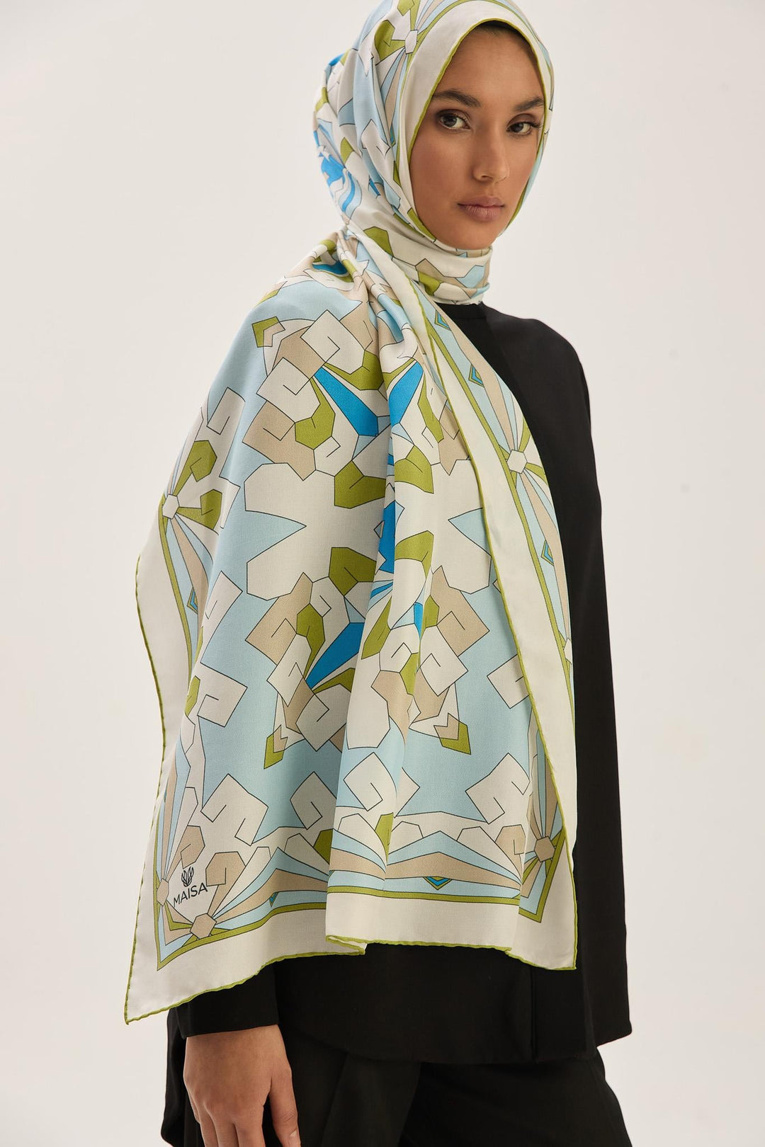 Maisa TARA PAMUK İPEK ŞAL 70*190 CM - YAĞ YEŞİLİ