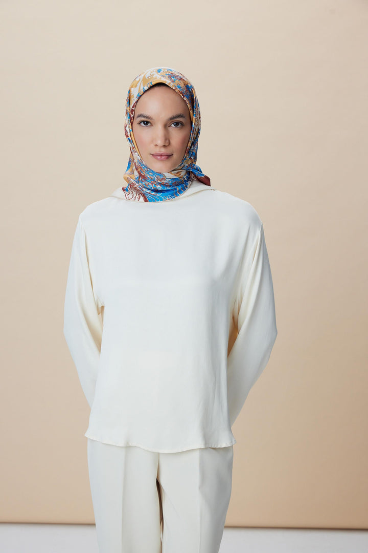 TUVANA MULBERRY İPEK EŞARP 90*90 CM - BEJ - Görsel 1