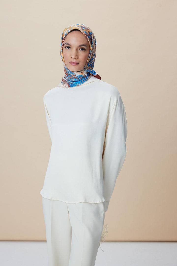 TUVANA MULBERRY İPEK EŞARP 90*90 CM - BEJ - Görsel 2