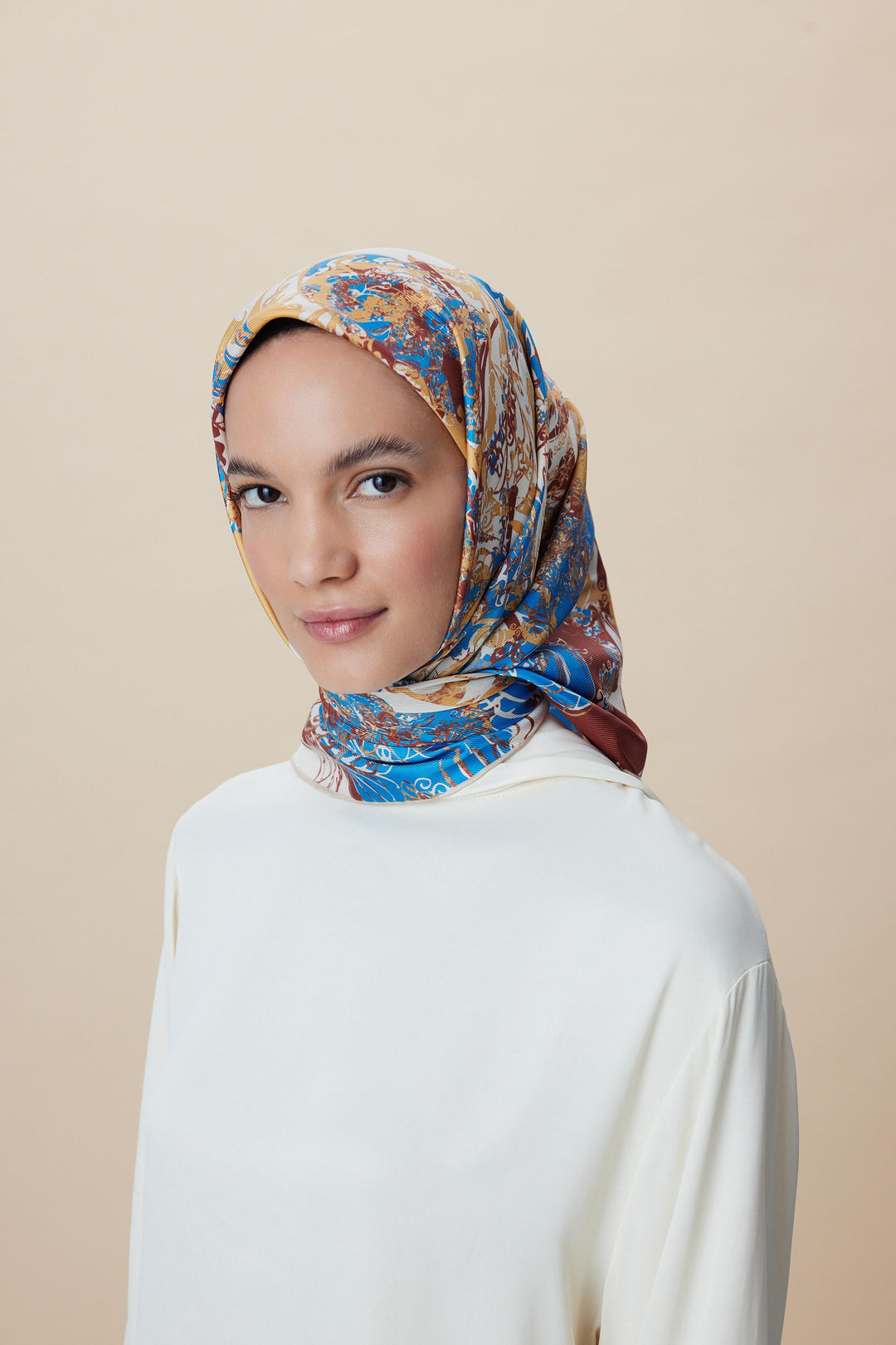 TUVANA MULBERRY İPEK EŞARP 90*90 CM - BEJ - Görsel 3