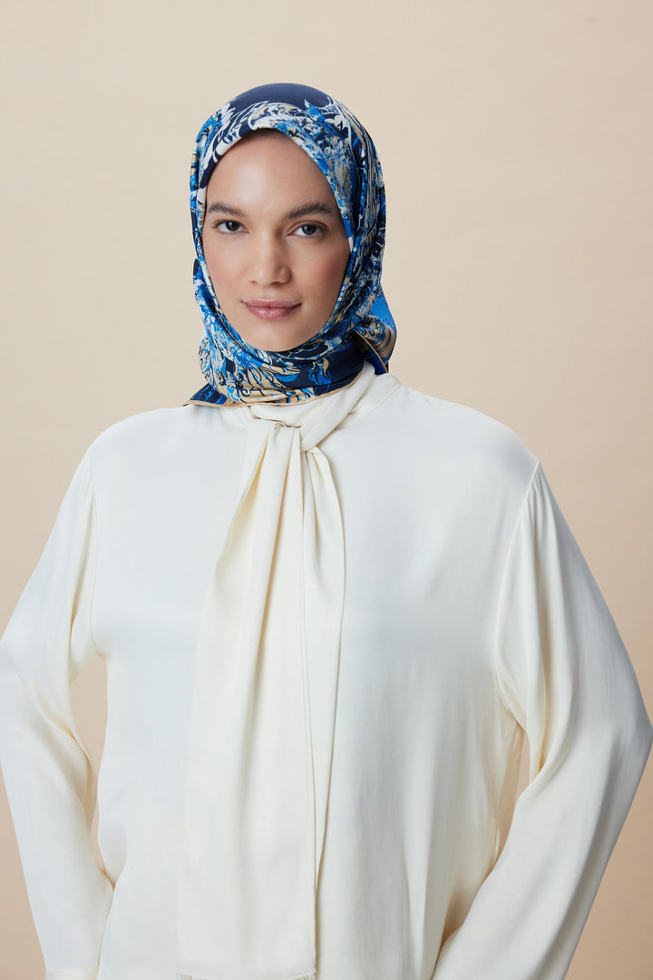 TUVANA MULBERRY İPEK EŞARP 90*90 CM - MAVİ - Görsel 4
