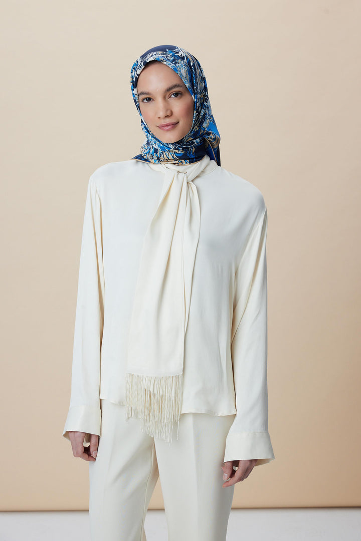 TUVANA MULBERRY İPEK EŞARP 90*90 CM - MAVİ - Görsel 3