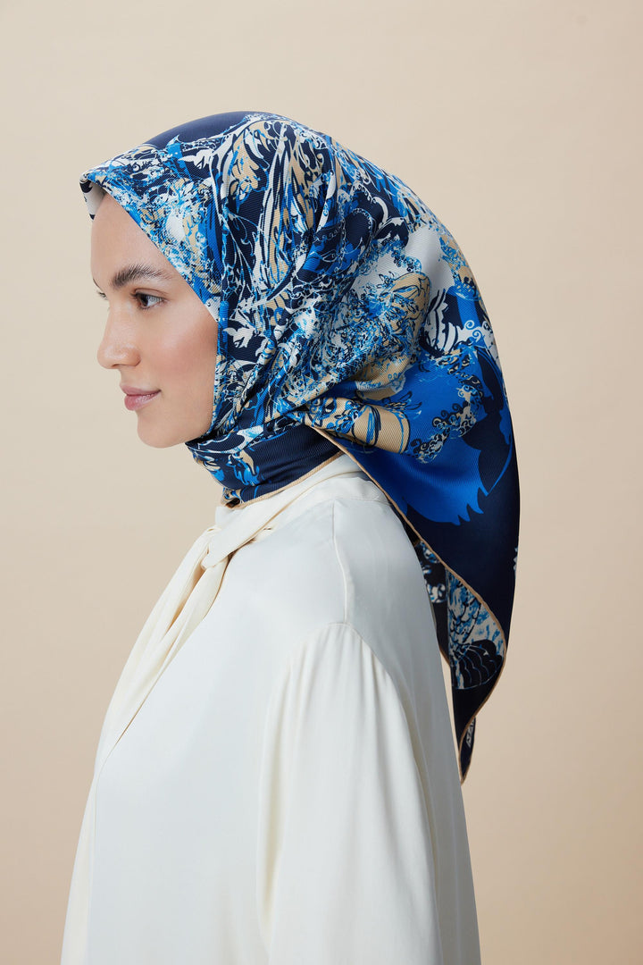 TUVANA MULBERRY İPEK EŞARP 90*90 CM - MAVİ - Görsel 5