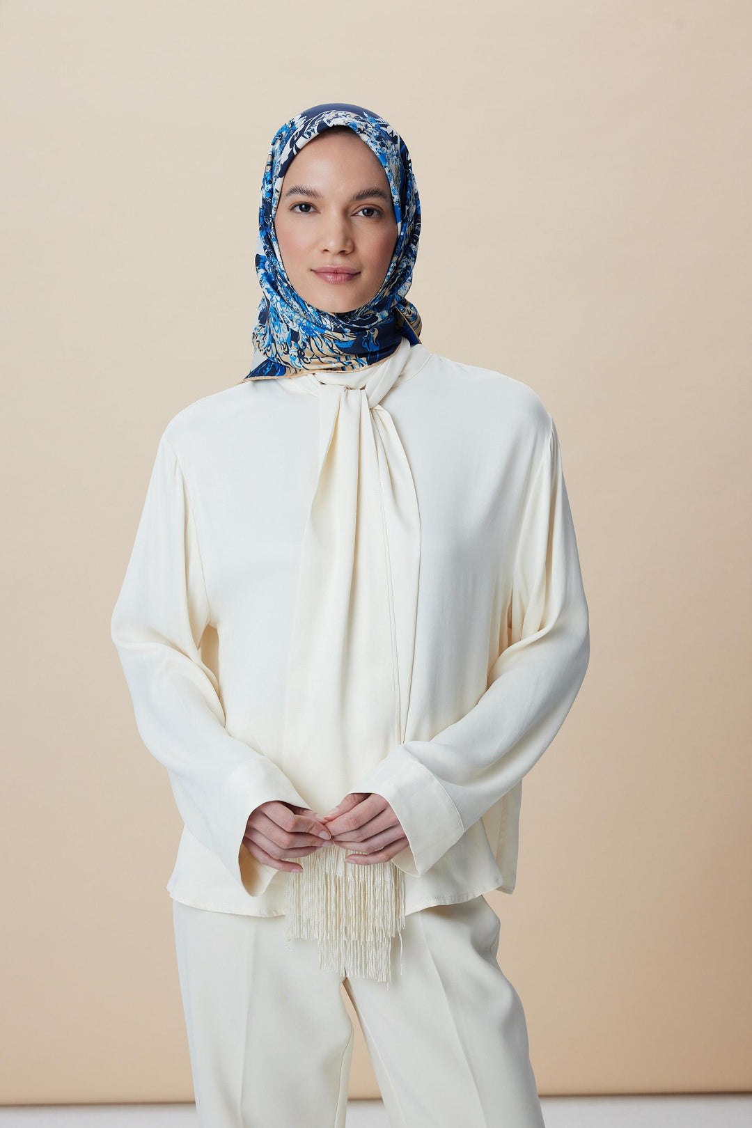 TUVANA MULBERRY İPEK EŞARP 90*90 CM - MAVİ - Görsel 2