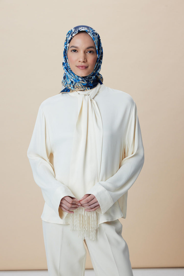 TUVANA MULBERRY İPEK EŞARP 90*90 CM - MAVİ - Görsel 2
