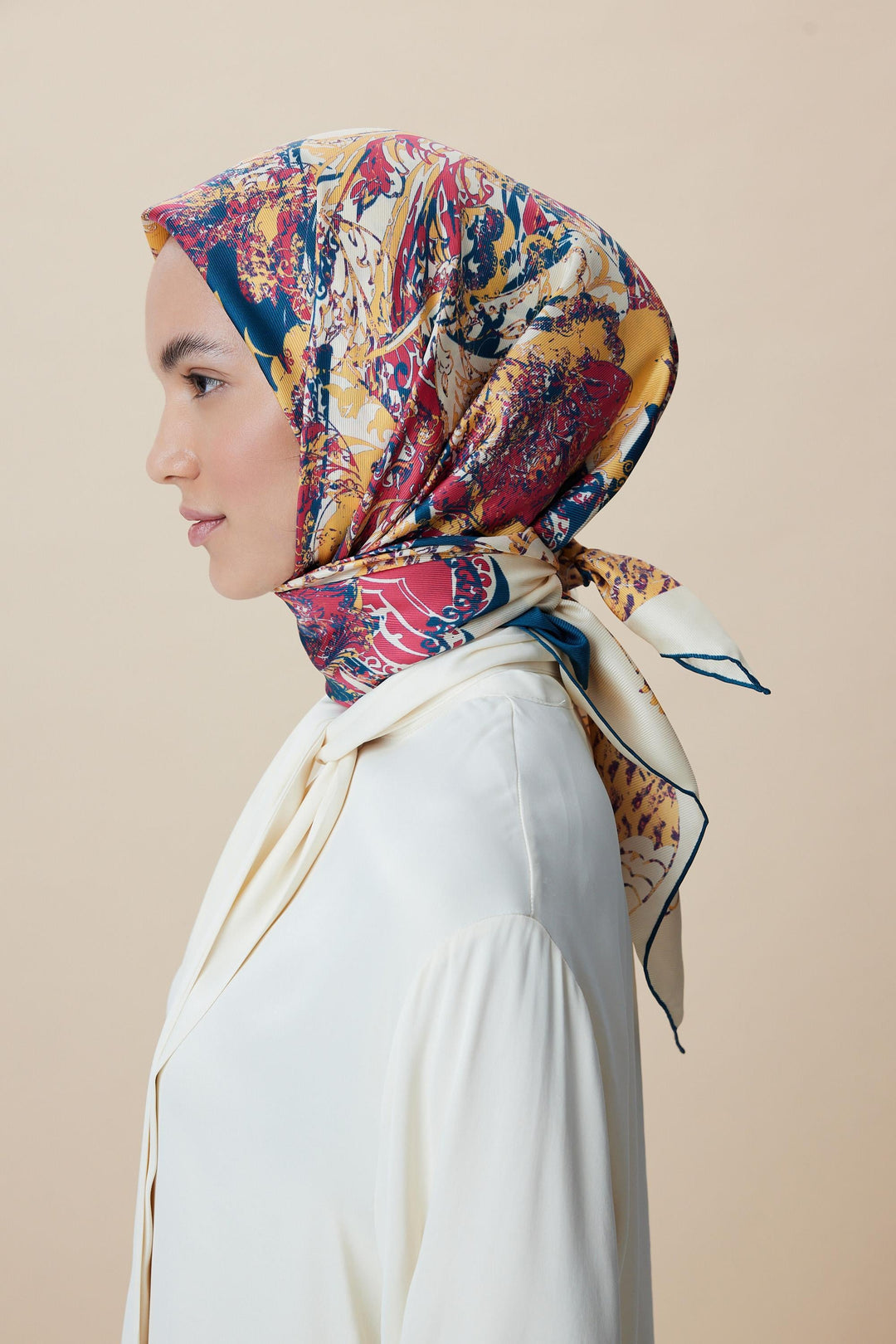 TUVANA MULBERRY İPEK EŞARP 90*90 CM - NAR ÇİÇEĞİ - Görsel 1
