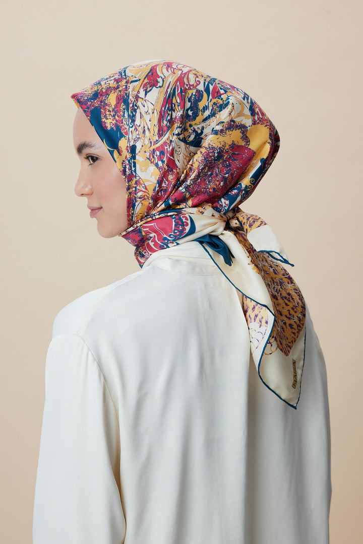 TUVANA MULBERRY İPEK EŞARP 90*90 CM - NAR ÇİÇEĞİ - Görsel 3