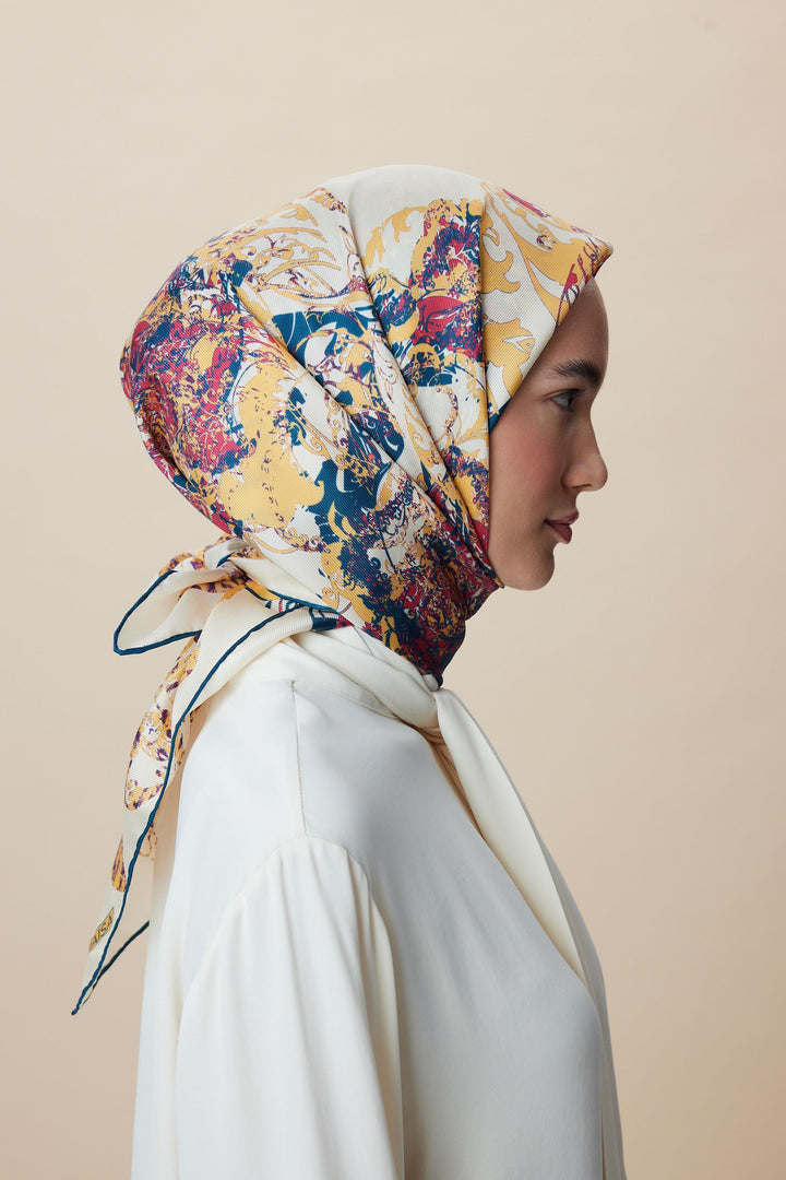 TUVANA MULBERRY İPEK EŞARP 90*90 CM - NAR ÇİÇEĞİ - Görsel 5