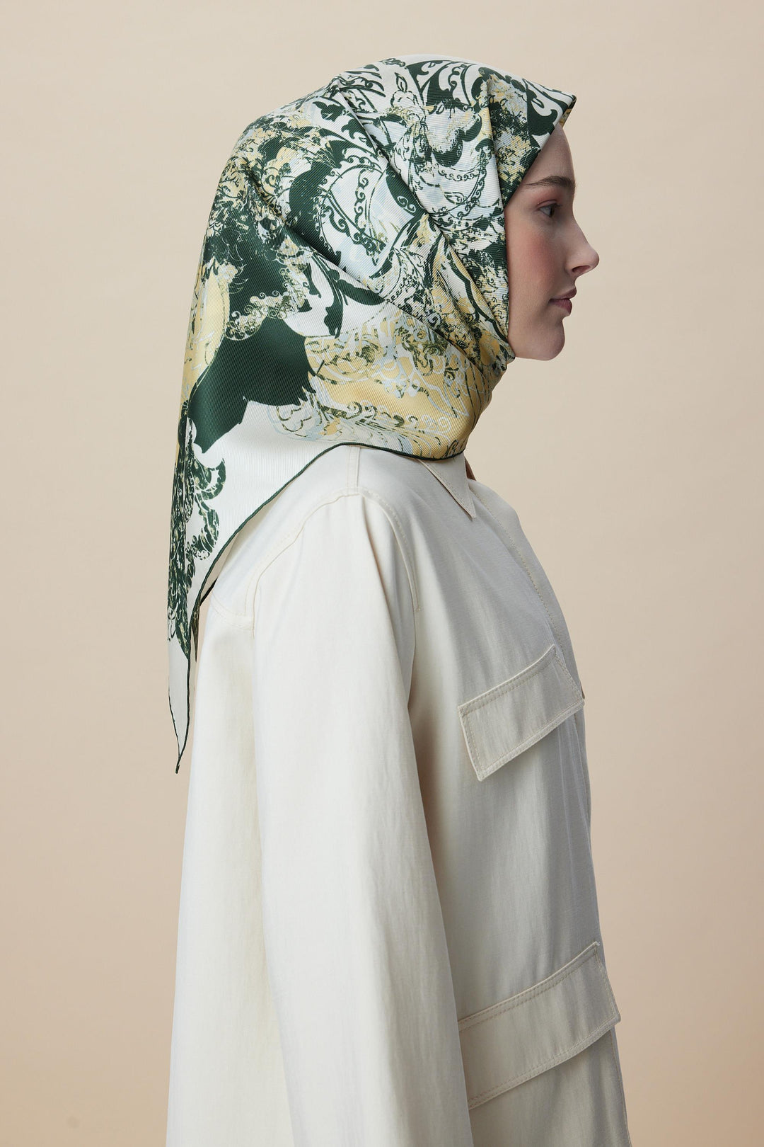 TUVANA MULBERRY İPEK EŞARP 90*90 CM - YEŞİL - Görsel 4