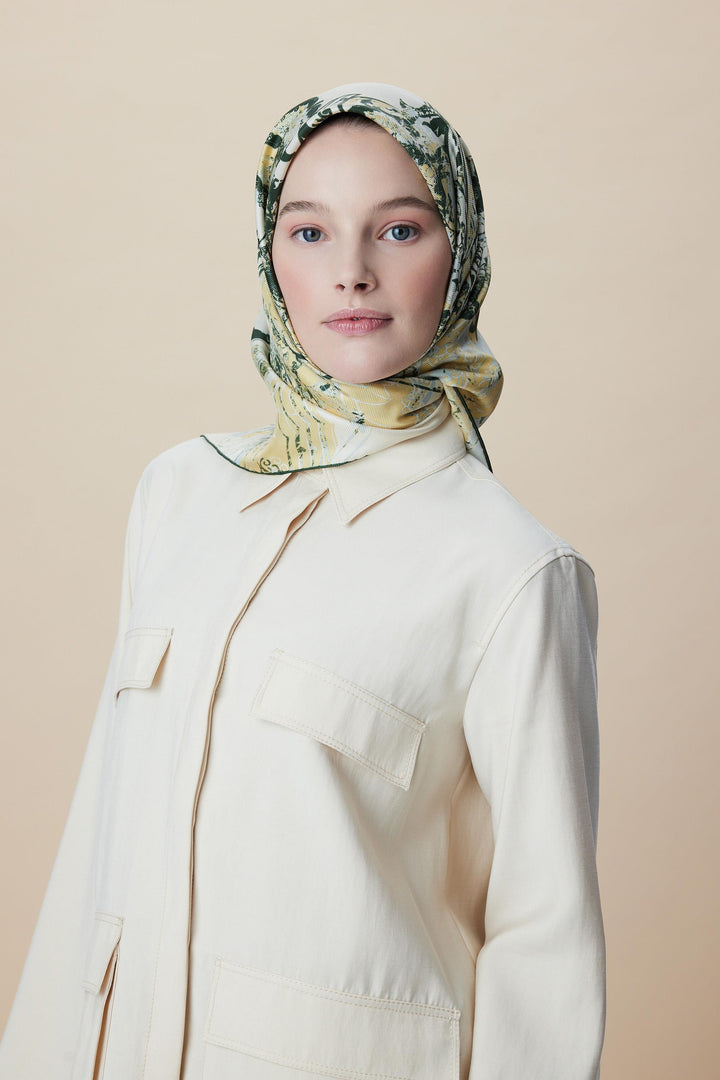 TUVANA MULBERRY İPEK EŞARP 90*90 CM - YEŞİL - Görsel 5
