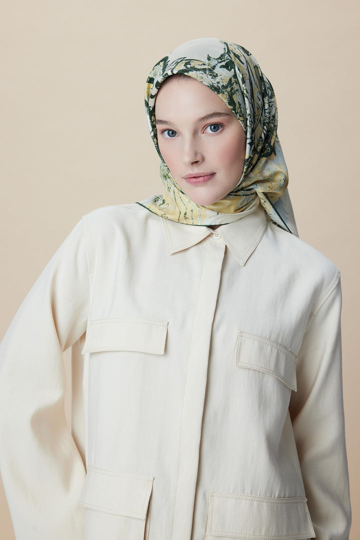 TUVANA MULBERRY İPEK EŞARP 90*90 CM - YEŞİL - Görsel 6