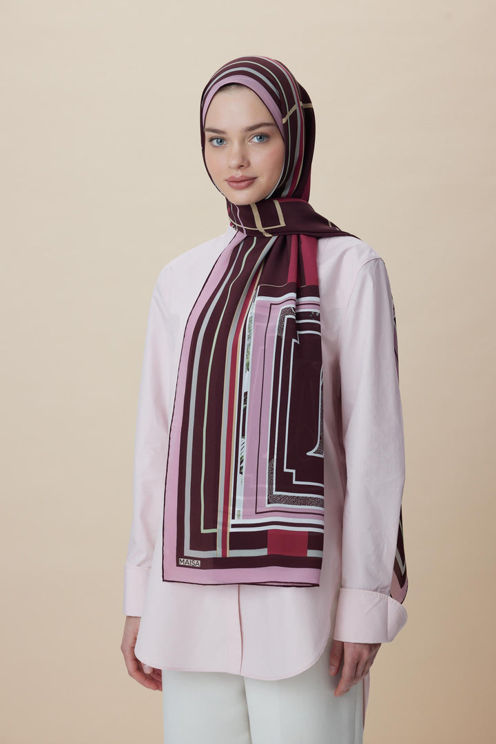 VİRA KREP İPEK ŞAL 70*190 CM - BORDO - Görsel 2