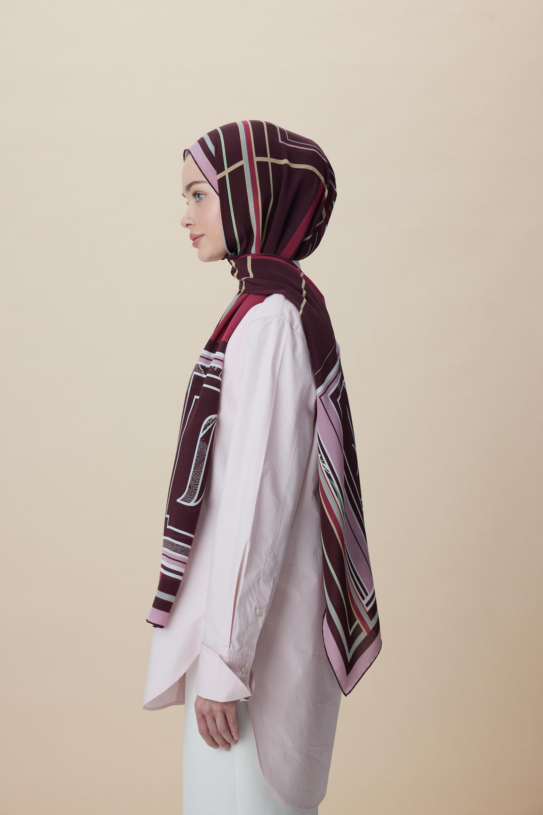 VİRA KREP İPEK ŞAL 70*190 CM - BORDO - Görsel 3