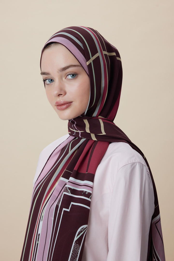 VİRA KREP İPEK ŞAL 70*190 CM - BORDO - Görsel 5